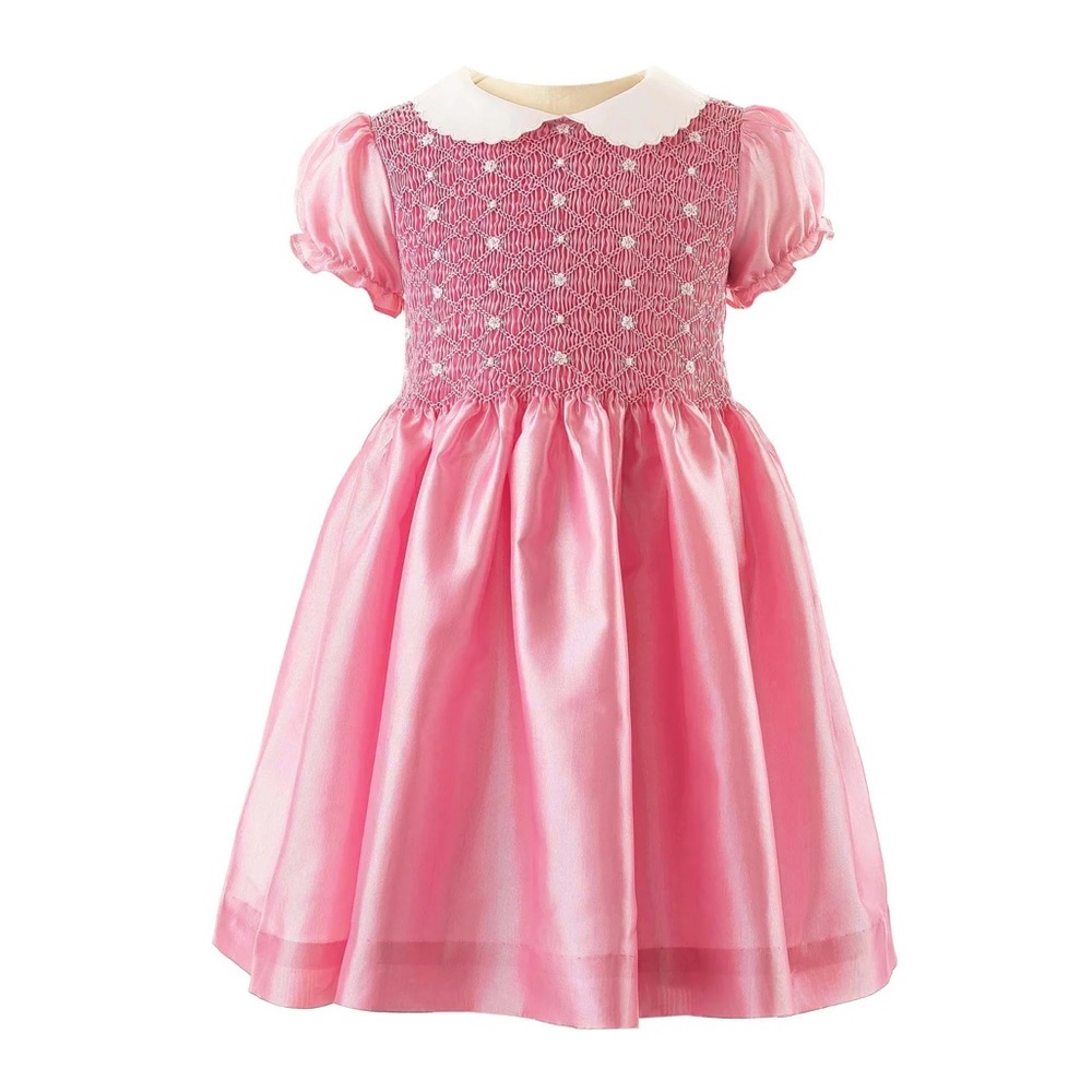 Pink Smocked Dress with White Collar